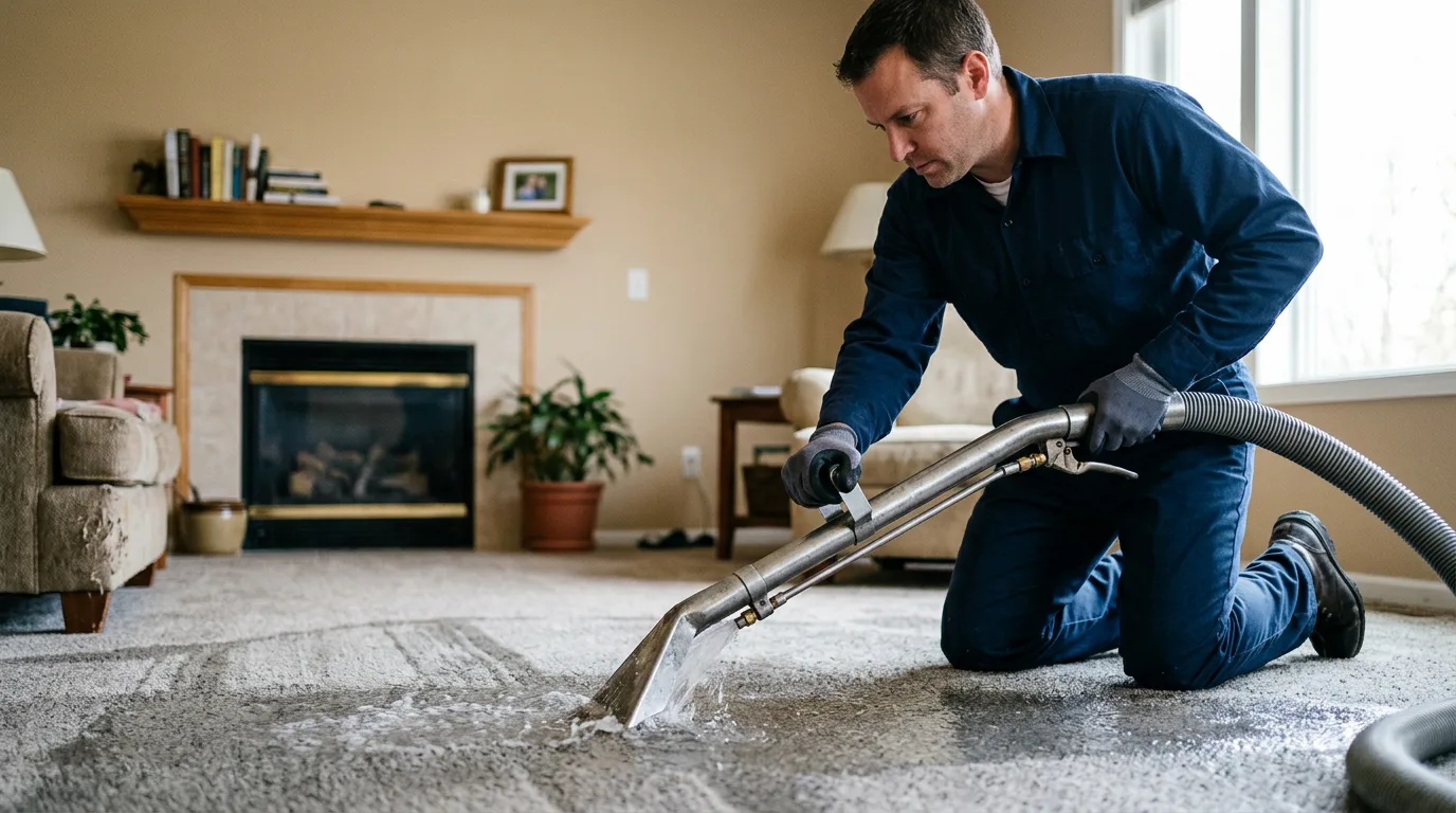 Water damage restoration technician working near Roscoe, TX